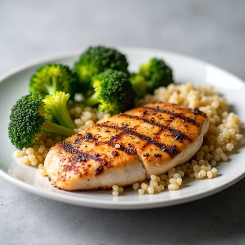 Grilled Chicken Breast with Roasted Broccoli and Quinoa