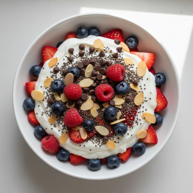 Greek Yogurt Berry Parfait with Chia Seeds and Almonds