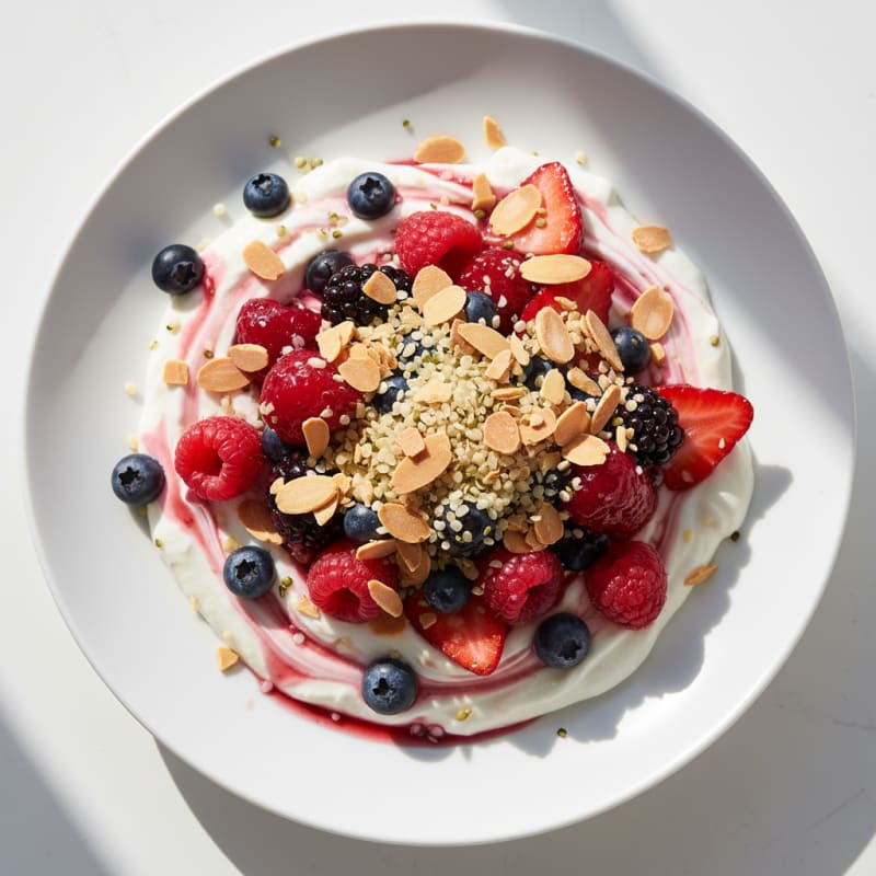 Greek Yogurt Protein Parfait with Mixed Berries and Almonds