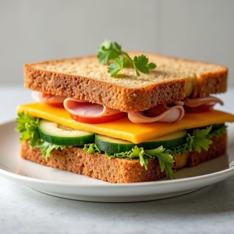 Lean Ham and Crisp Cucumber Sandwich with Sharp Cheddar and Creamy Mayo