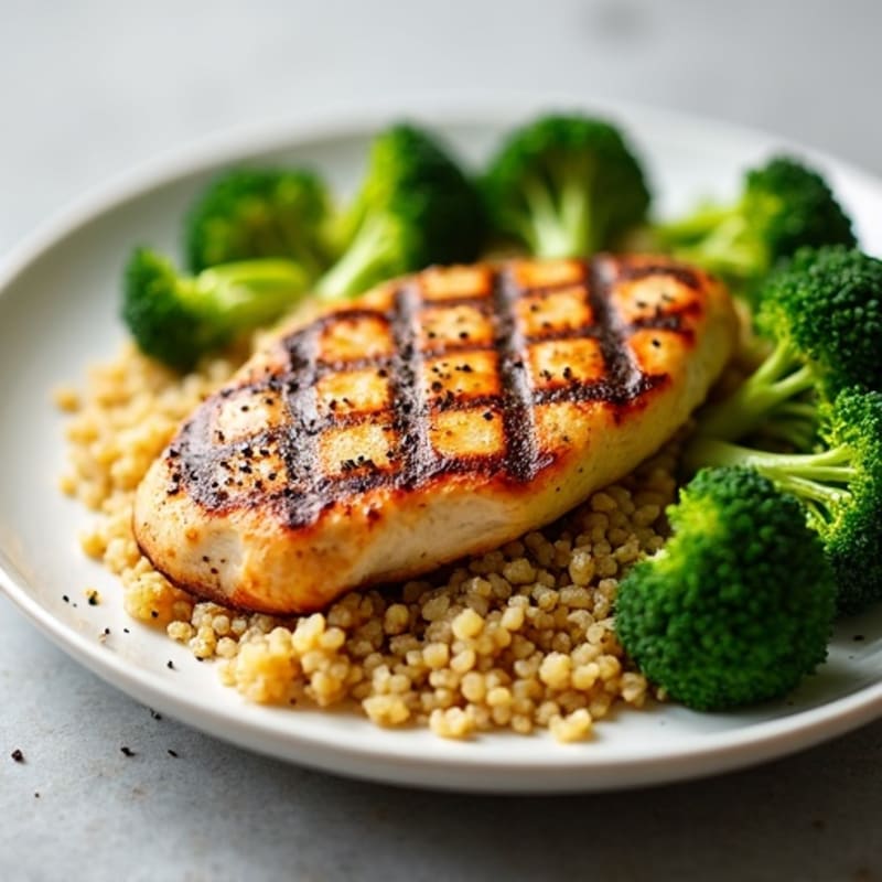 Grilled Chicken Breast with Quinoa and Roasted Broccoli
