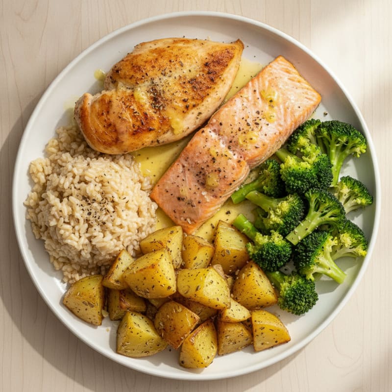 Herb-Roasted Chicken and Salmon with Lemon Potatoes