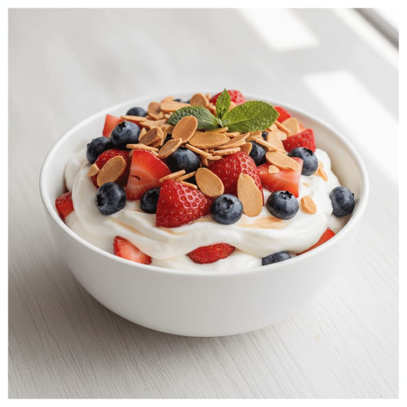 Greek Yogurt Protein Parfait with Mixed Berries and Almonds