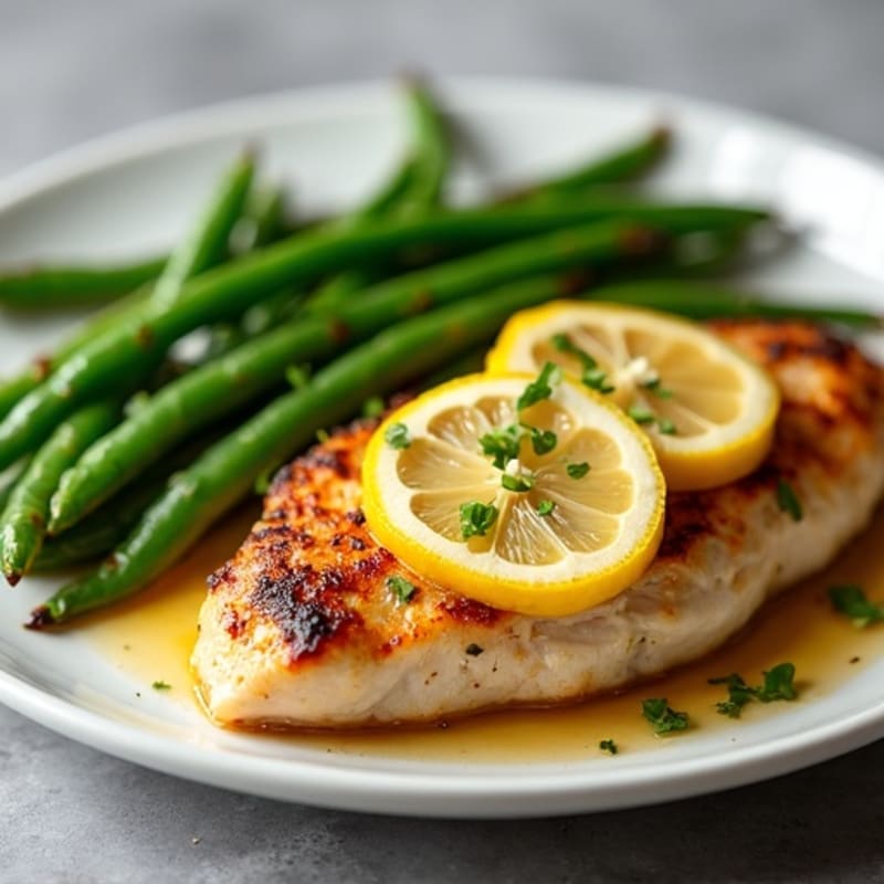 Lemon Garlic Pan-Seared Chicken with Roasted Green Beans