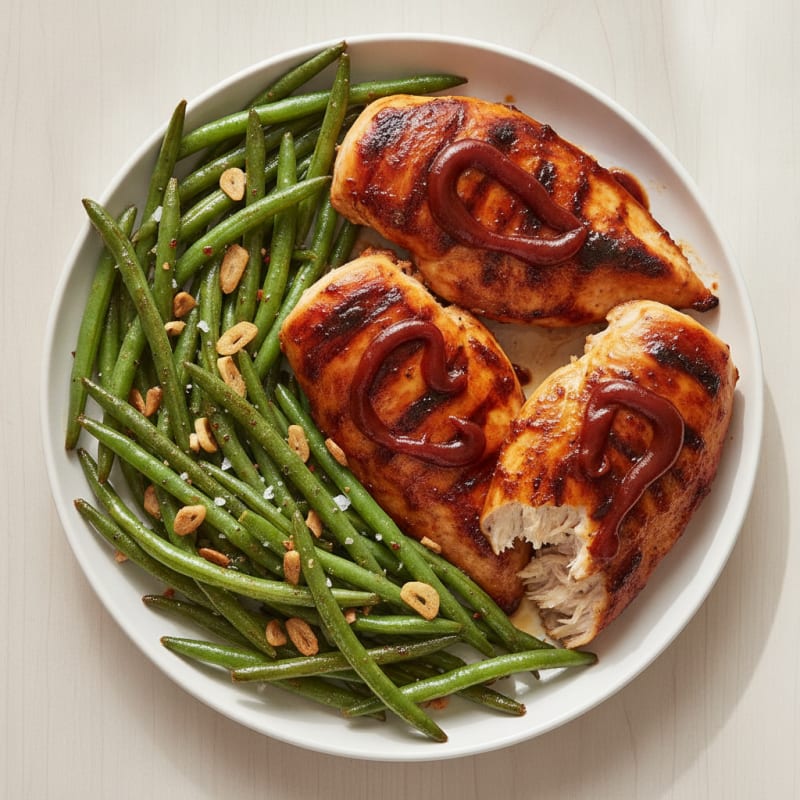 Baked BBQ Chicken with Garlic Green Beans