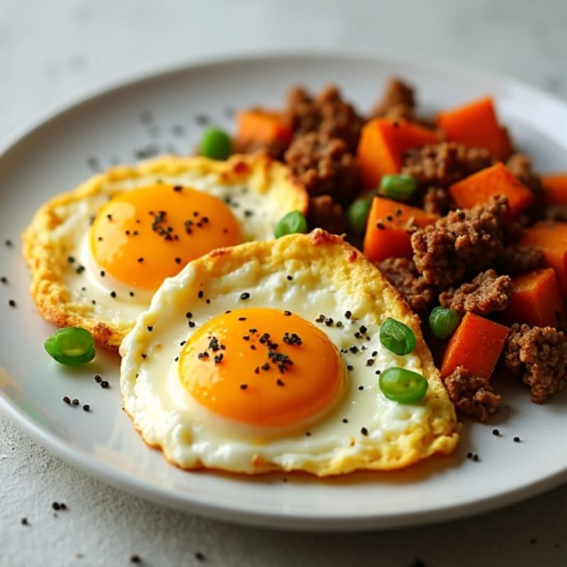 Ground Elk and Egg Scramble with Sweet Potato Hash