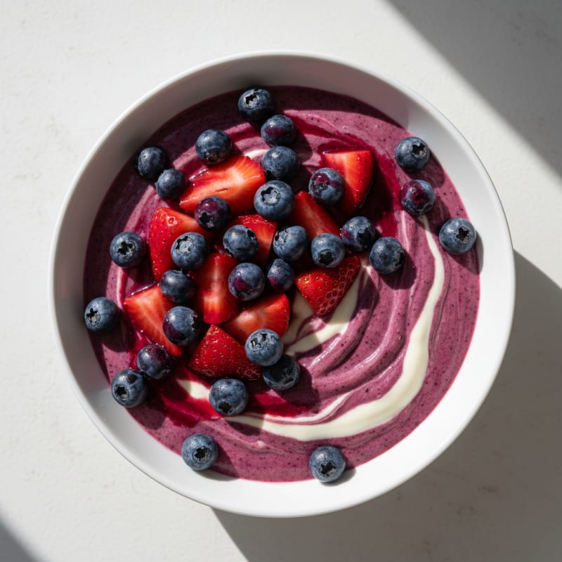 Protein Berry Smoothie Bowl with Yogurt and Chopped Fruit