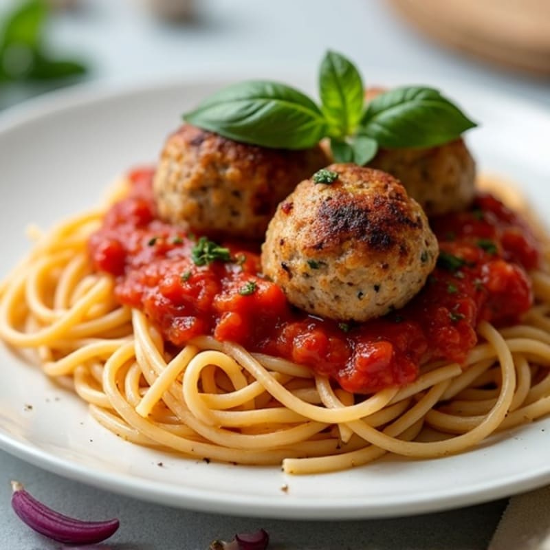 Lean Turkey Meatballs with Whole Wheat Spaghetti and Fresh Marinara