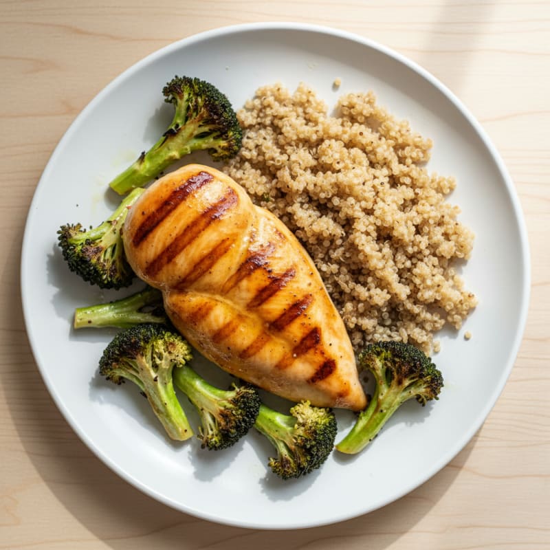 Grilled Chicken Breast with Roasted Broccoli and Quinoa