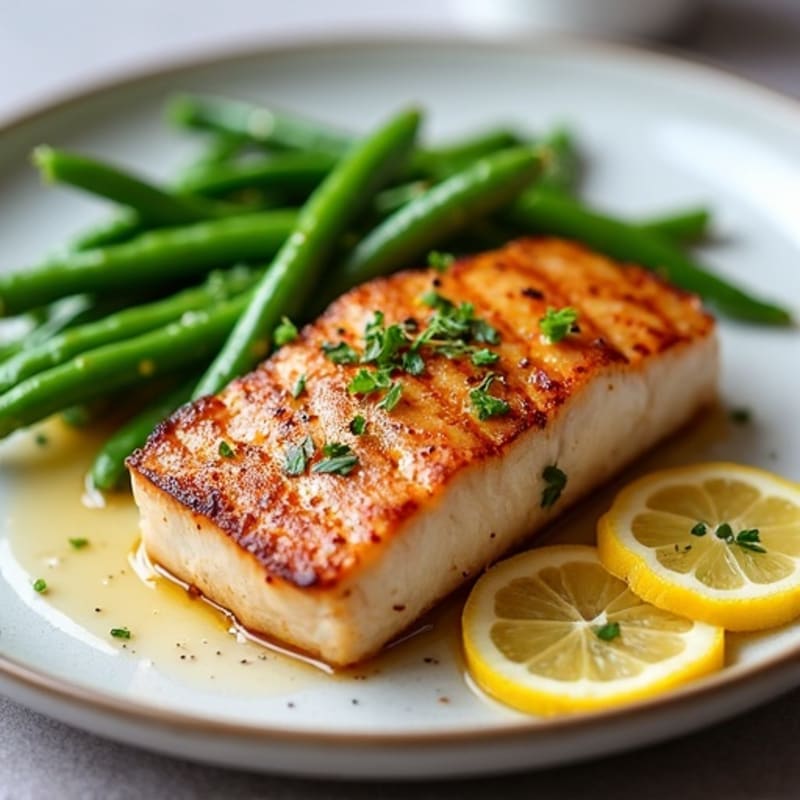 Crispy Pan-Seared Tuna with Lemon-Garlic Green Beans