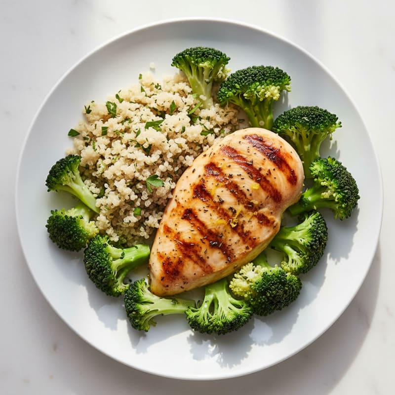 Grilled Chicken Breast with Quinoa and Steamed Broccoli