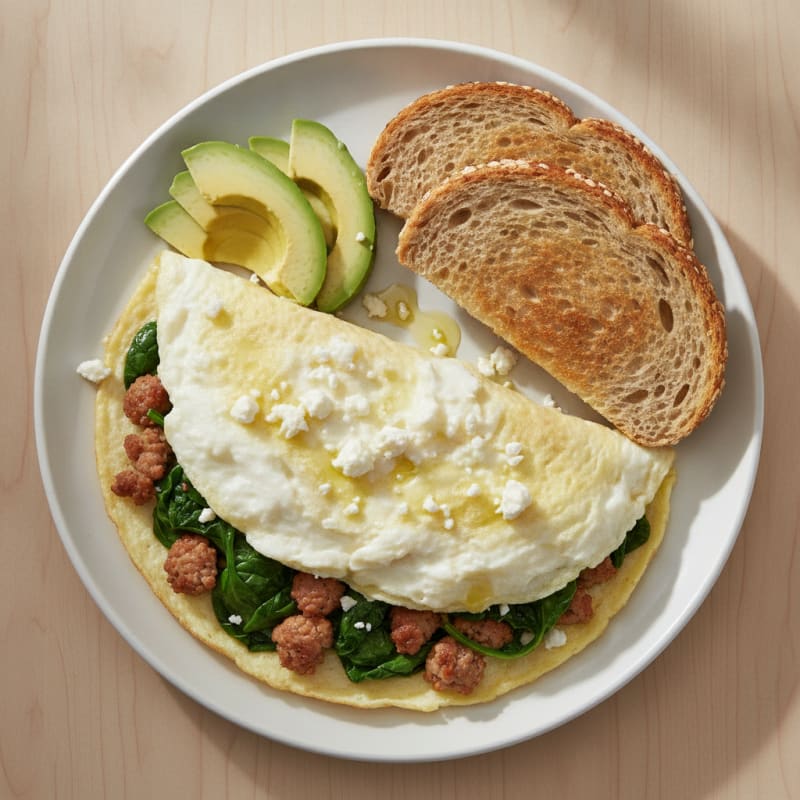 Egg White Spinach Omelet with Turkey Sausage