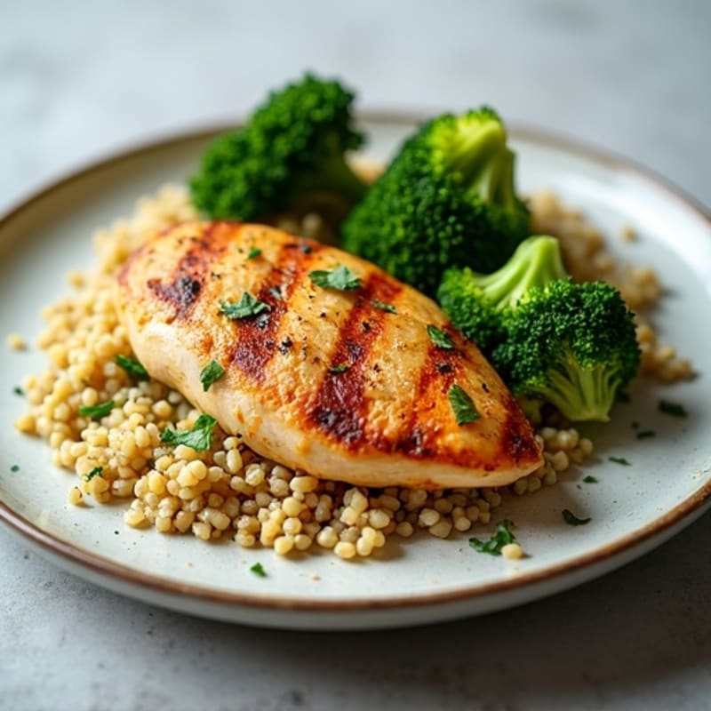 Grilled Chicken Breast with Quinoa and Roasted Broccoli
