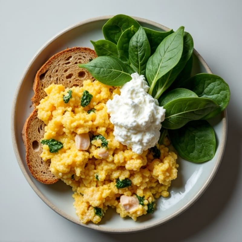 Egg White and Turkey Spinach Scramble with Cottage Cheese