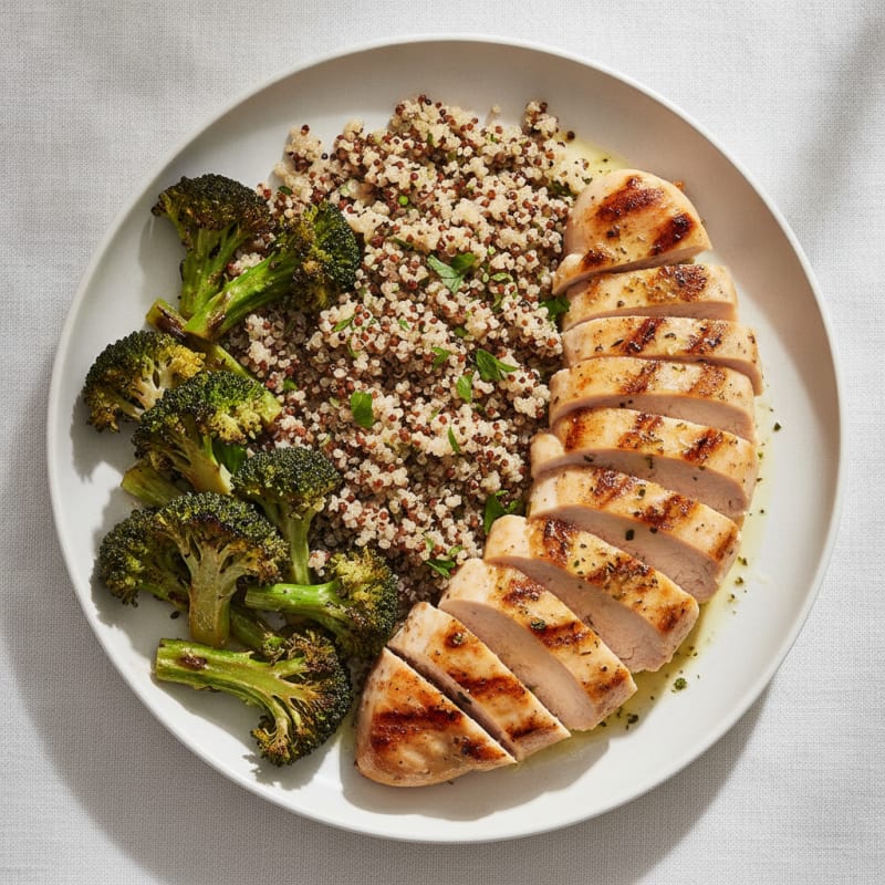 Grilled Chicken Breast with Quinoa and Roasted Broccoli