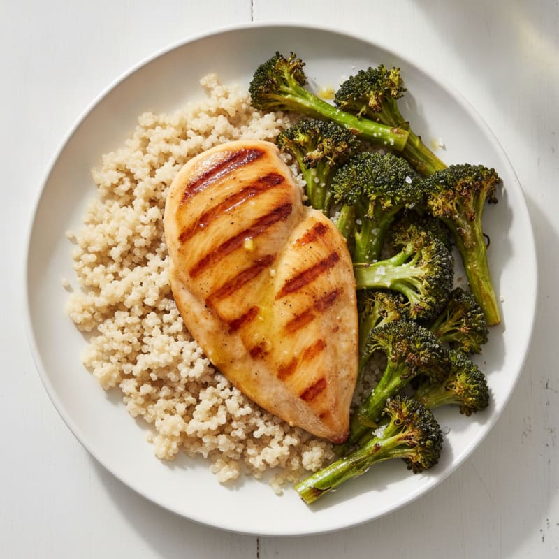 Grilled Chicken Breast with Quinoa and Roasted Broccoli