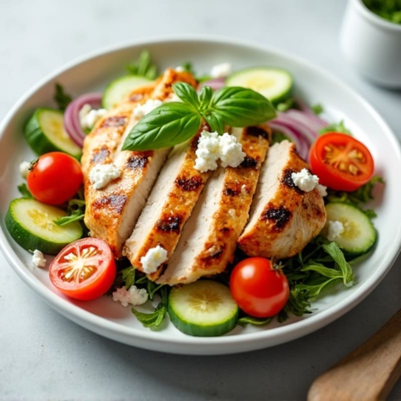 Grilled Chicken with Fresh Vegetable and Creamy Feta Salad