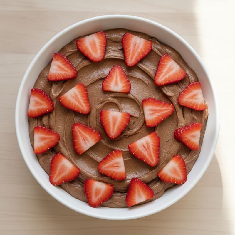 Chocolate Protein Pudding with Sliced Strawberries