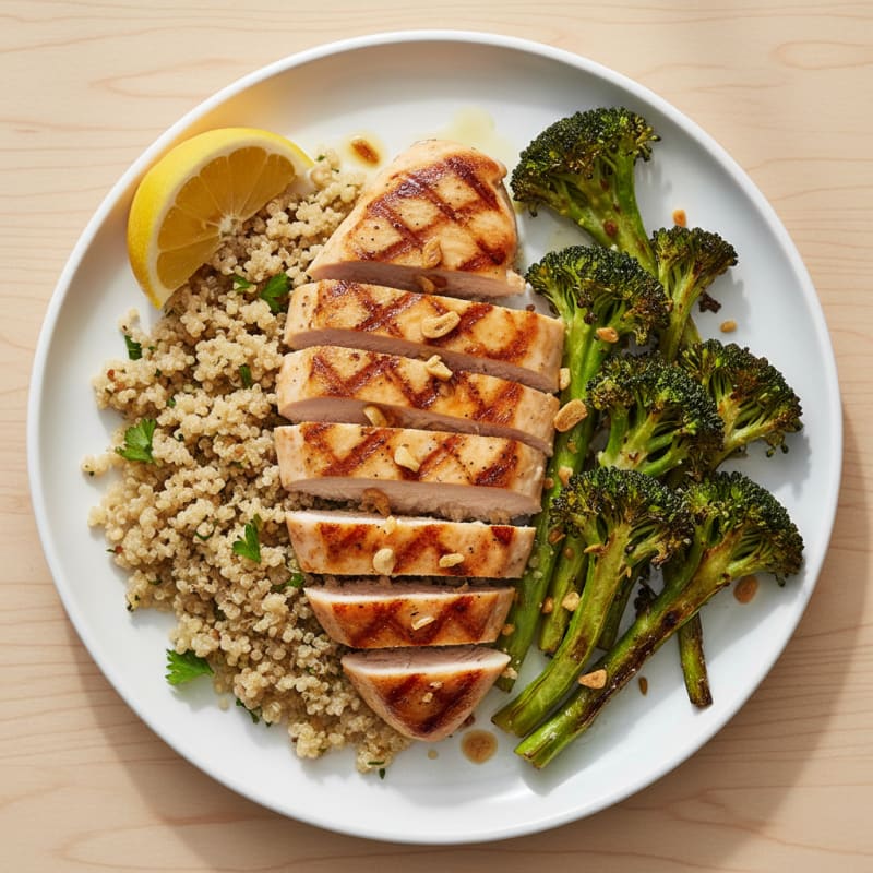 Grilled Chicken Breast with Quinoa and Roasted Broccoli