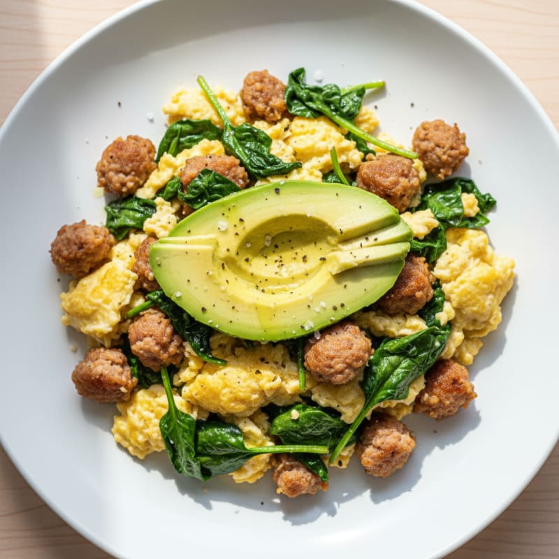 Egg White and Turkey Sausage Scramble with Spinach