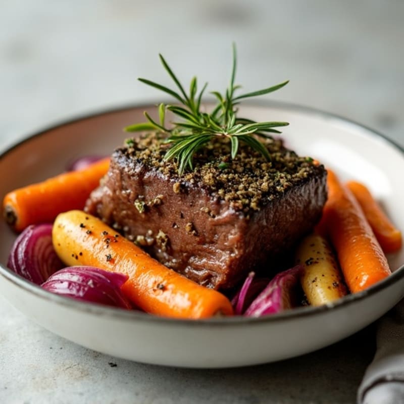 Herb-Crusted Tender Pot Roast with Root Vegetables