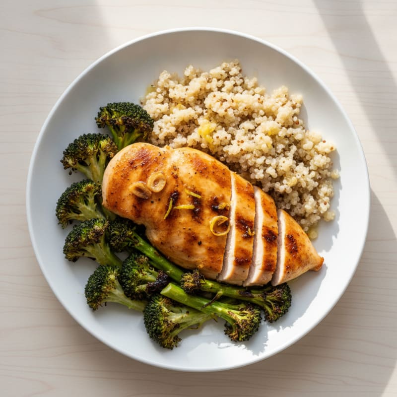 Grilled Chicken Breast with Quinoa and Roasted Broccoli