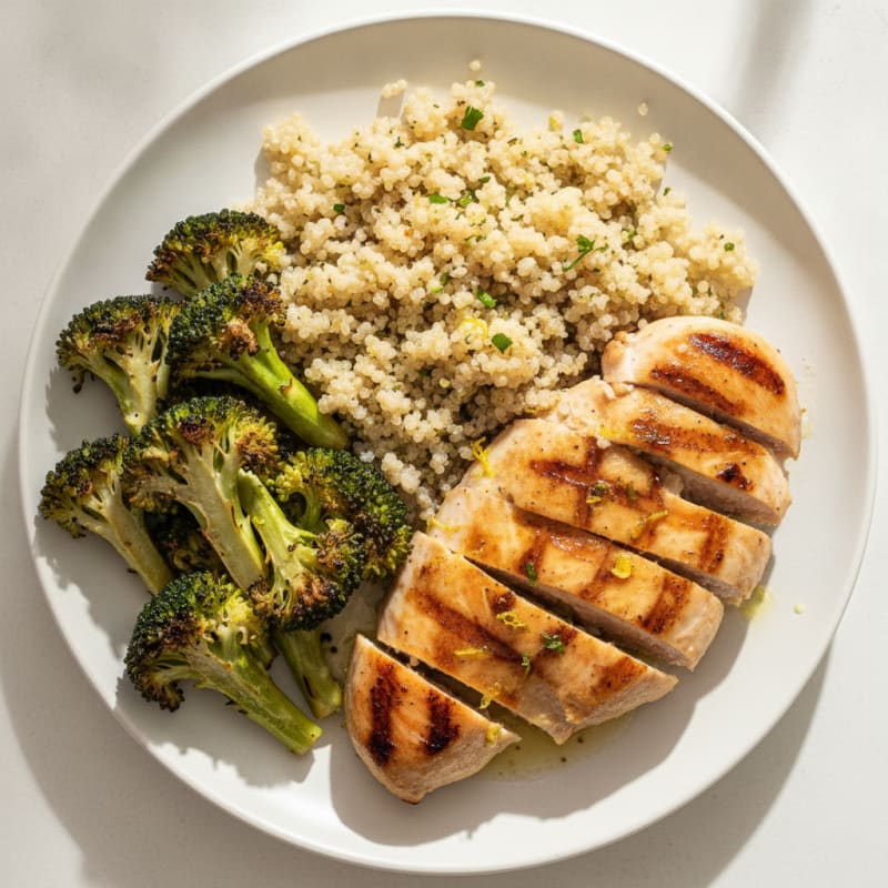 Grilled Chicken Breast with Quinoa and Roasted Broccoli