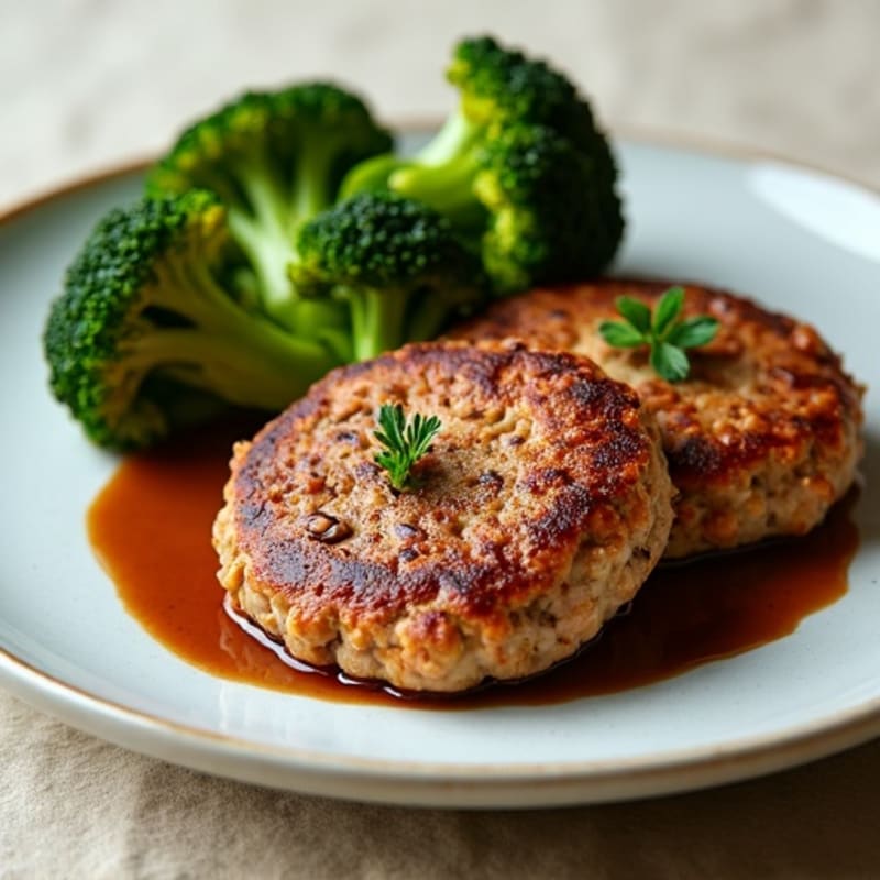 Seared Turkey Patties with Roasted Broccoli and Garlic Mole Drizzle