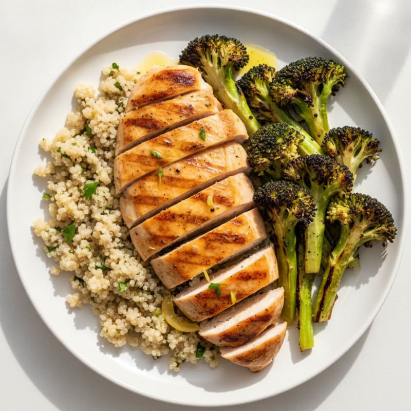 Grilled Chicken Breast with Quinoa and Roasted Broccoli
