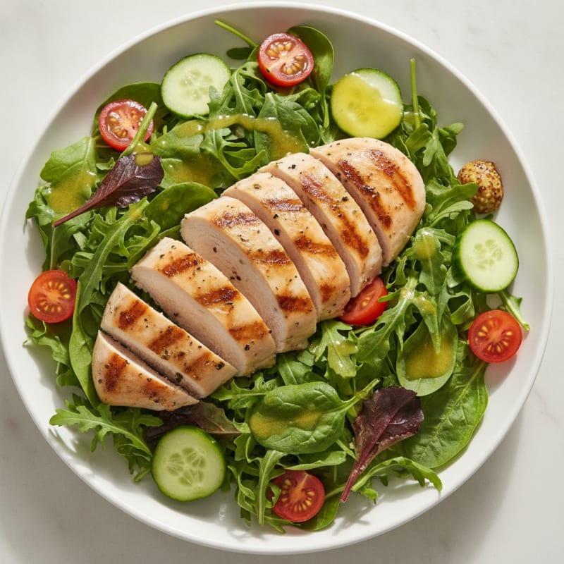 Grilled Chicken Breast over Mixed Greens with Lemon Vinaigrette