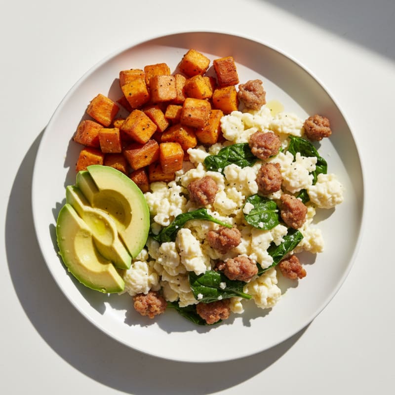 Egg White Scramble with Turkey Sausage and Spinach