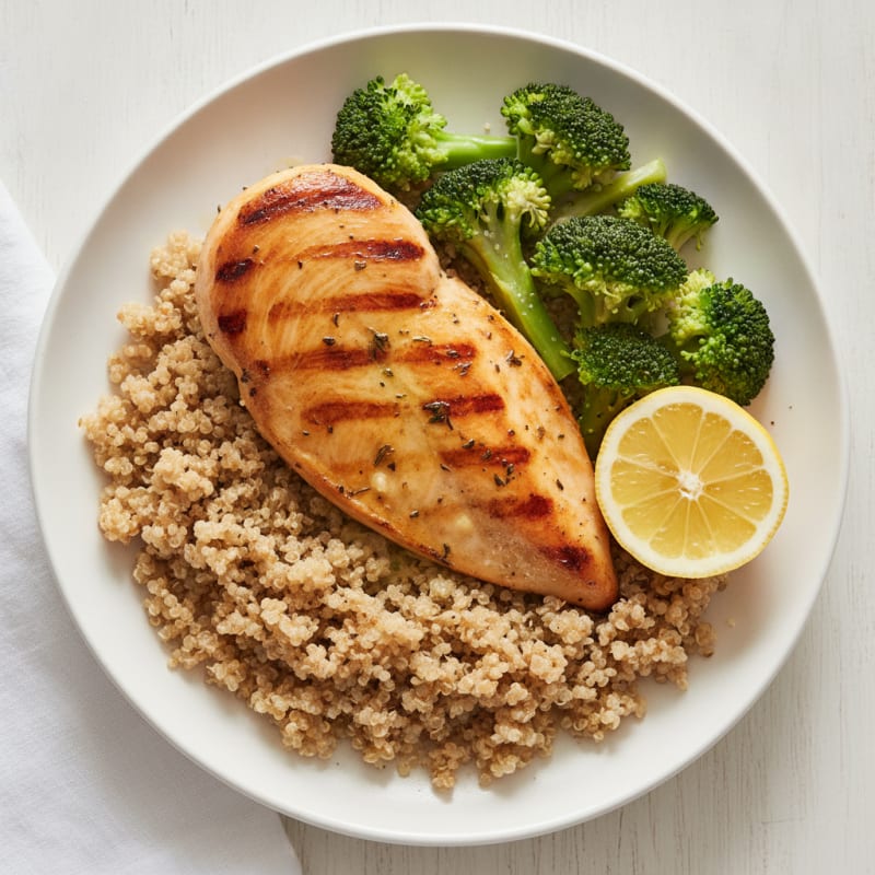 Grilled Chicken Breast with Quinoa and Steamed Broccoli