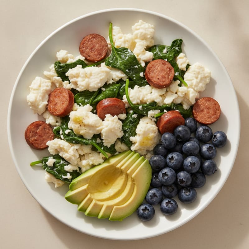 Egg White and Spinach Scramble with Turkey Sausage