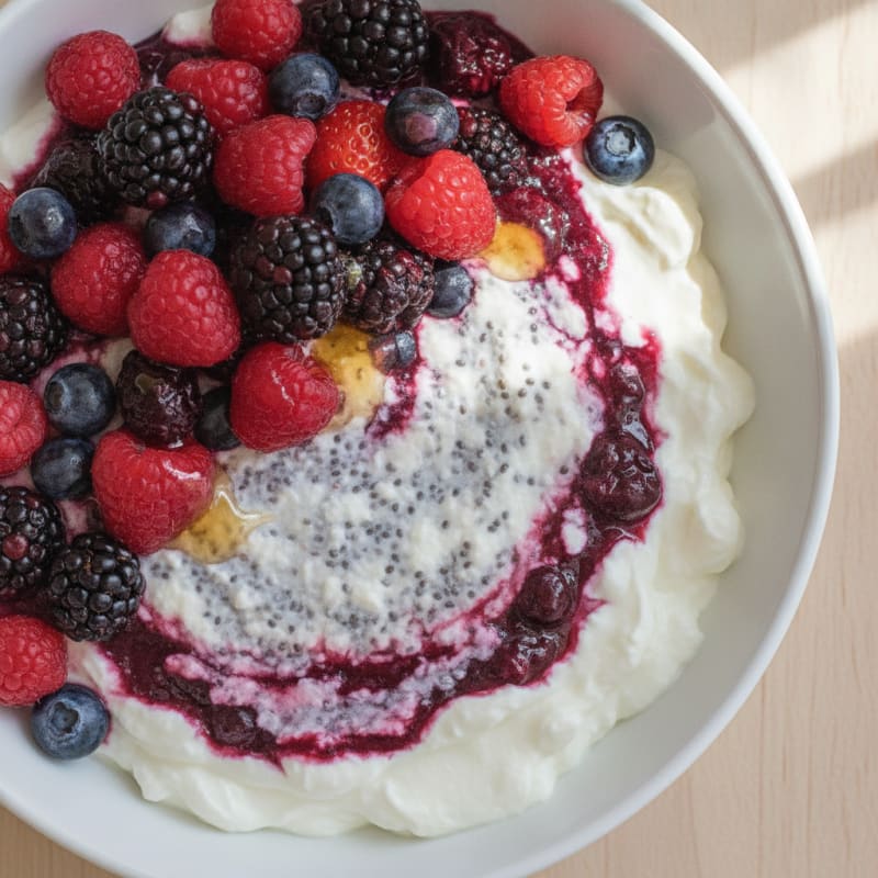 Greek Yogurt Protein Pudding with Mixed Berries