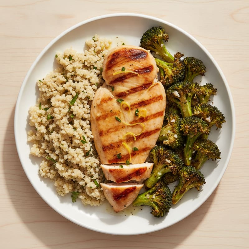Grilled Chicken Breast with Quinoa and Roasted Broccoli