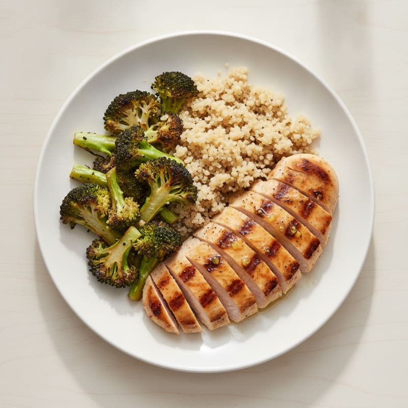 Grilled Chicken Breast with Quinoa and Roasted Broccoli