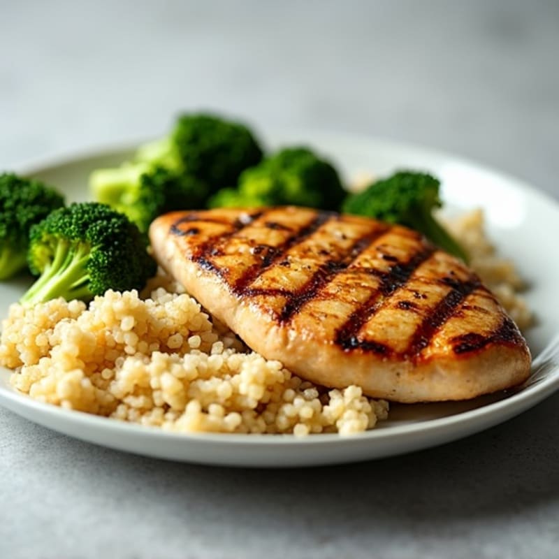Grilled Chicken Breast with Roasted Broccoli and Quinoa