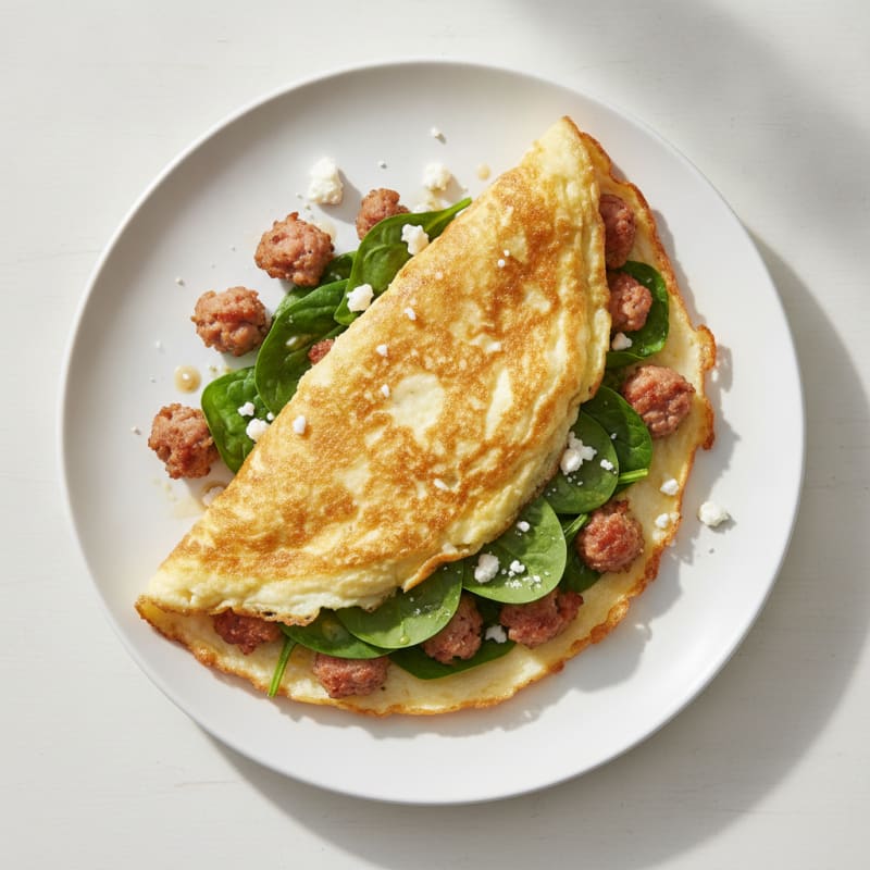 Crispy Egg White Omelet with Turkey Sausage and Spinach