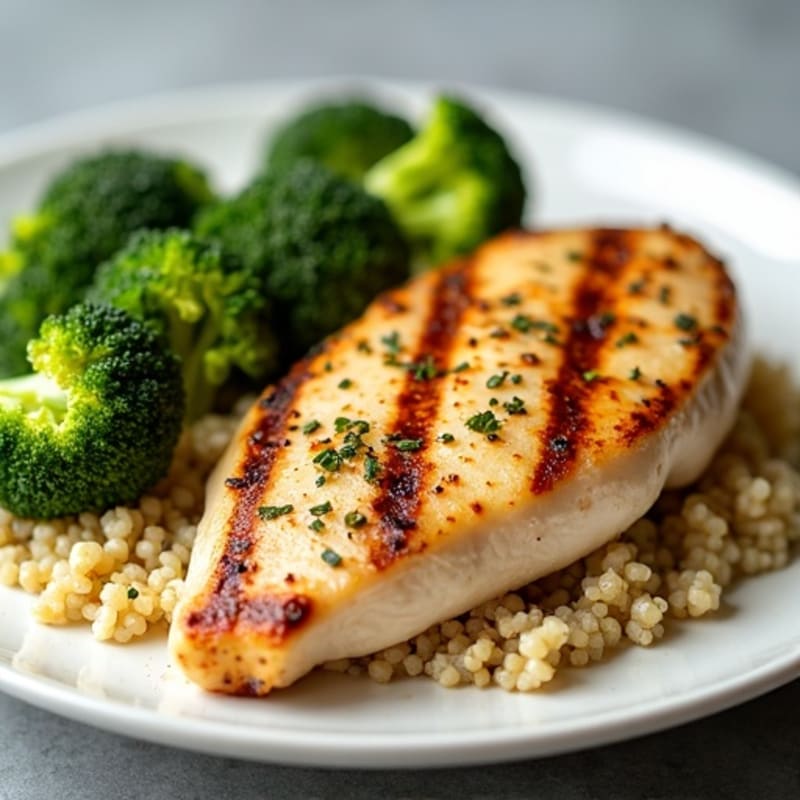Grilled Chicken Breast with Quinoa and Roasted Broccoli