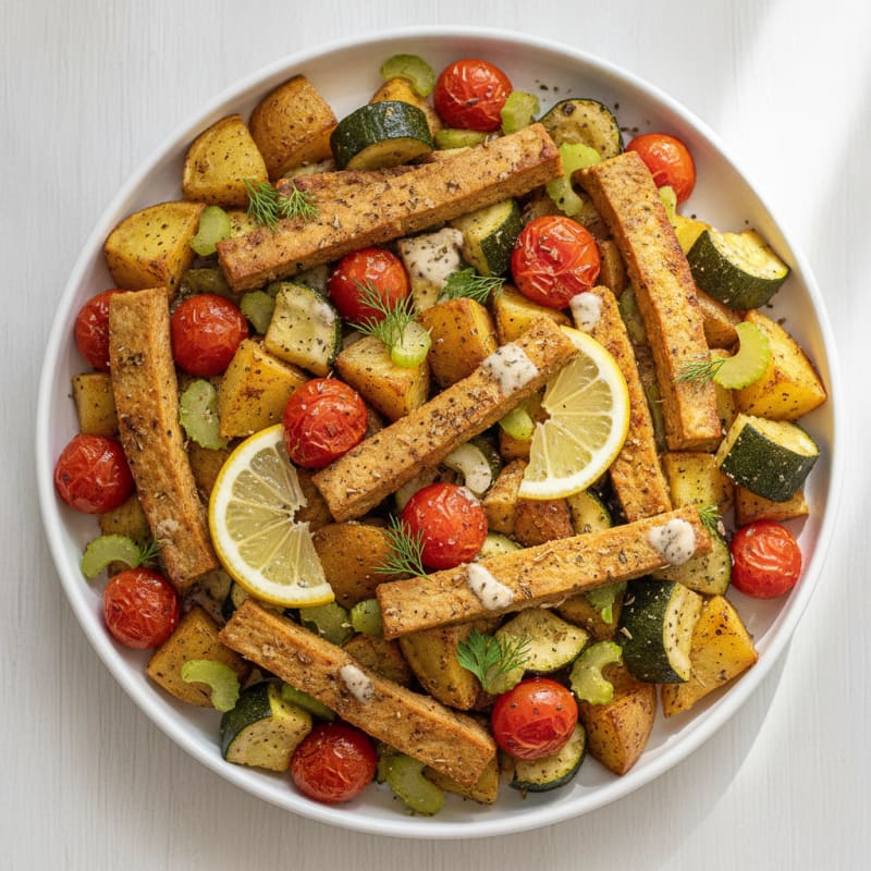 Sheet Pan Vegan Gyros with Roasted Vegetables