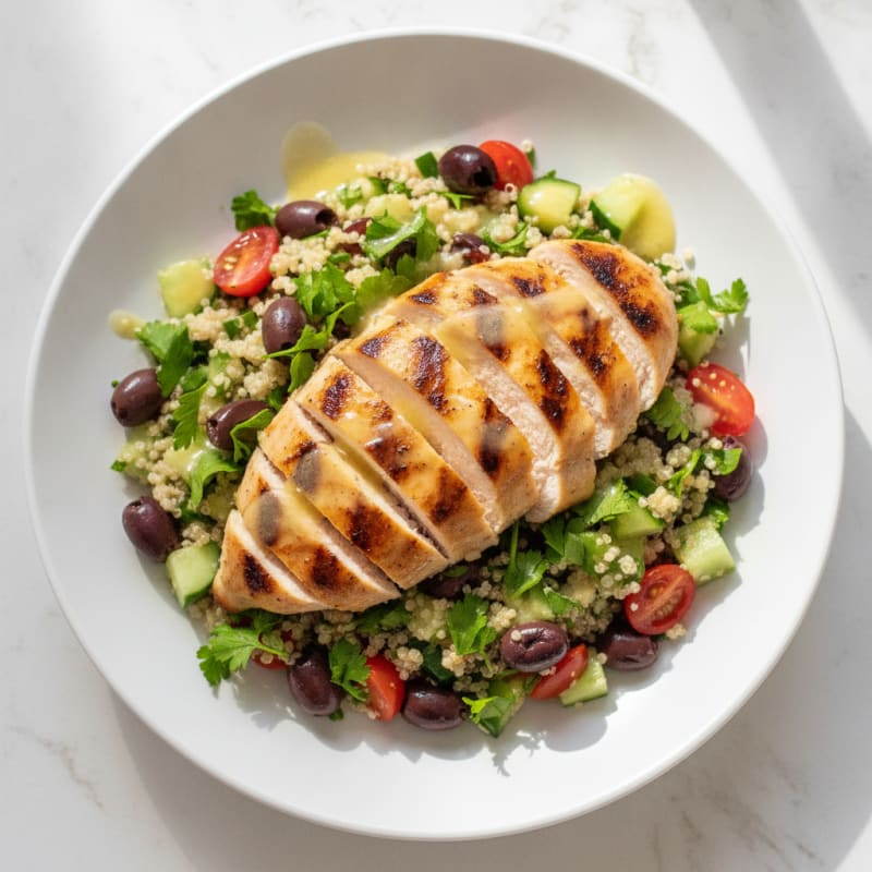 Grilled Chicken Breast with Olive and Quinoa Salad