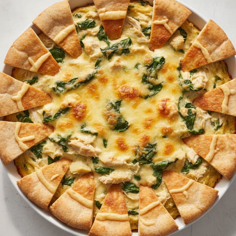 Baked Spinach Artichoke Dip with Toasted Pita