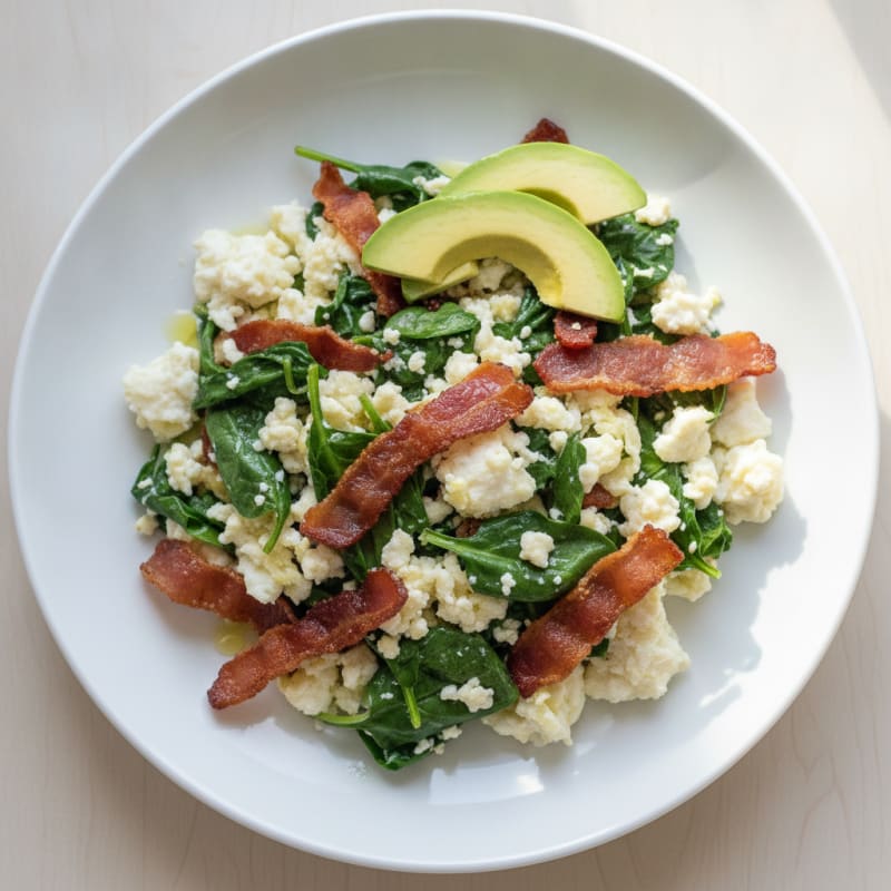 Egg White Scramble with Spinach and Turkey Bacon