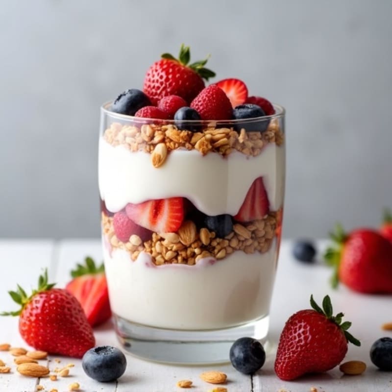 Greek Yogurt Protein Parfait with Mixed Berries and Almonds