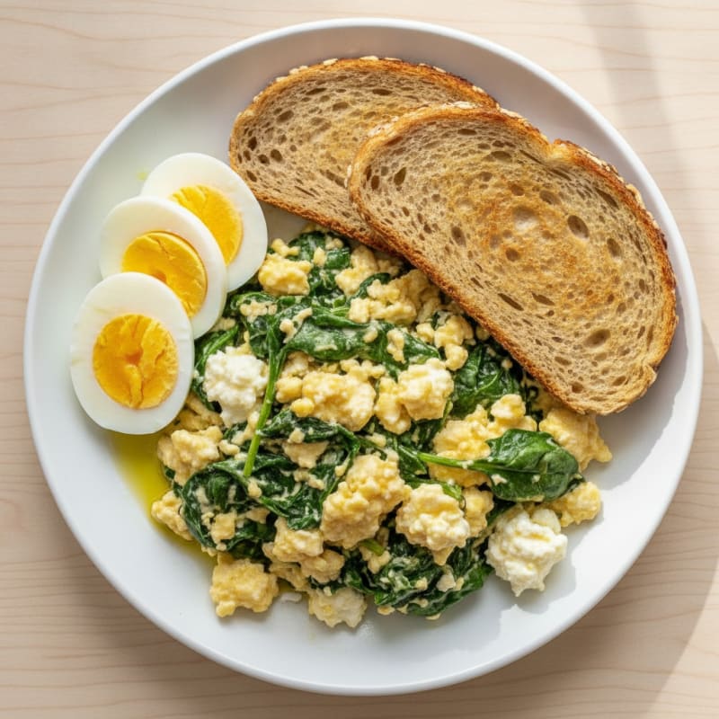 Cottage Cheese Scramble with Spinach and Boiled Eggs