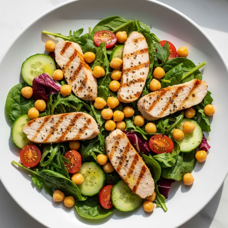 Grilled Turkey Breast Salad with Chickpeas and Lemon Vinaigrette