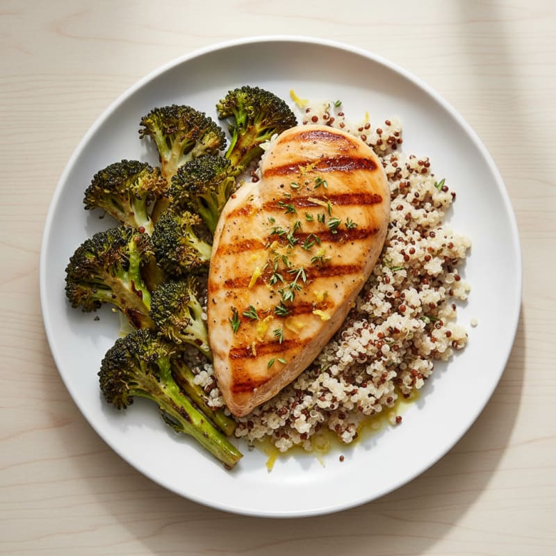 Grilled Chicken Breast with Quinoa and Roasted Broccoli