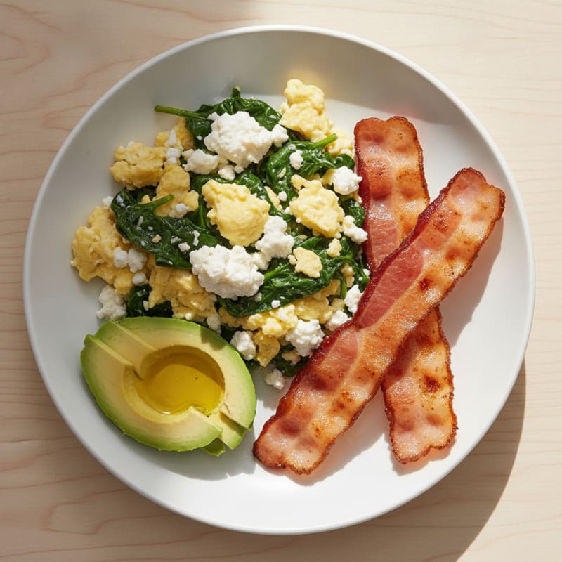 Cottage Cheese Scramble with Spinach and Turkey Bacon