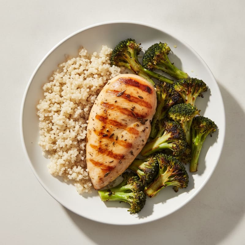 Grilled Chicken Breast with Roasted Broccoli and Quinoa