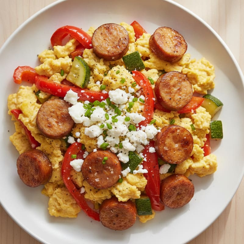 Hearty Scrambled Eggs with Roasted Vegetables